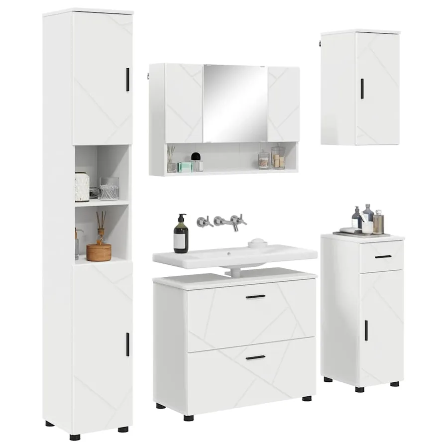 Ensemble de mobilier de salle de bain avec tiroir 5 pcs Blanc - 3