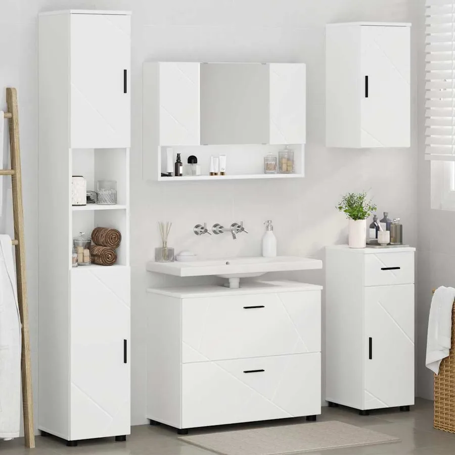 Ensemble de mobilier de salle de bain avec tiroir 5 pcs Blanc - 4