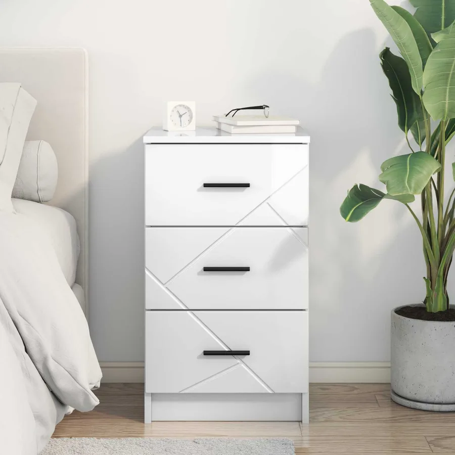 Cabinet de chevet avec tiroir Blanc brillant 38 x 38 x 66 cm - 4