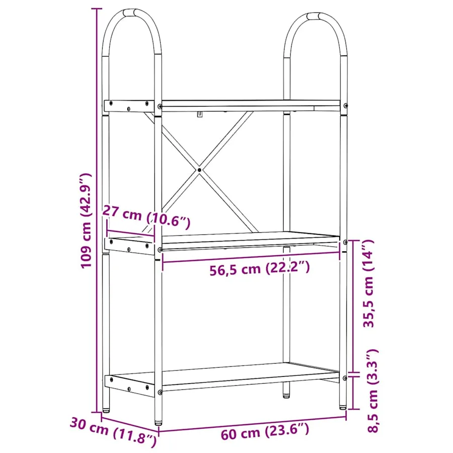 Étagère Gris Sonoma 60 x 30 x 109 cm Bois d'ingénierie - 12