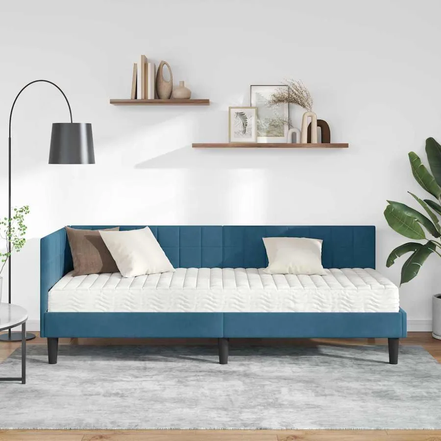 Cadre de lit d'angle avec matelas 2 pcs Bleu Velours - 3