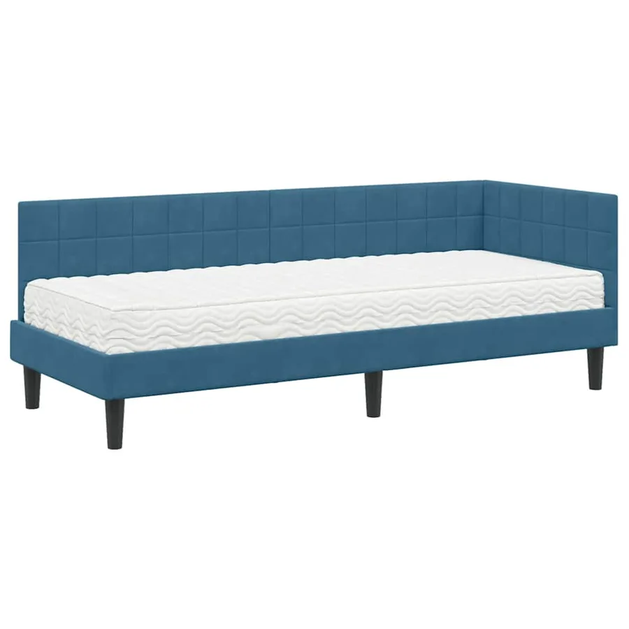Cadre de lit d'angle avec matelas 2 pcs Bleu Velours - 4