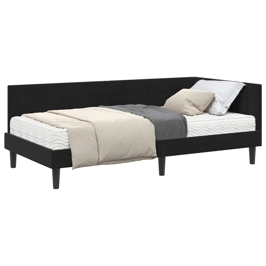 Cadre de lit d'angle avec matelas 2 pcs Noir Velours - 2