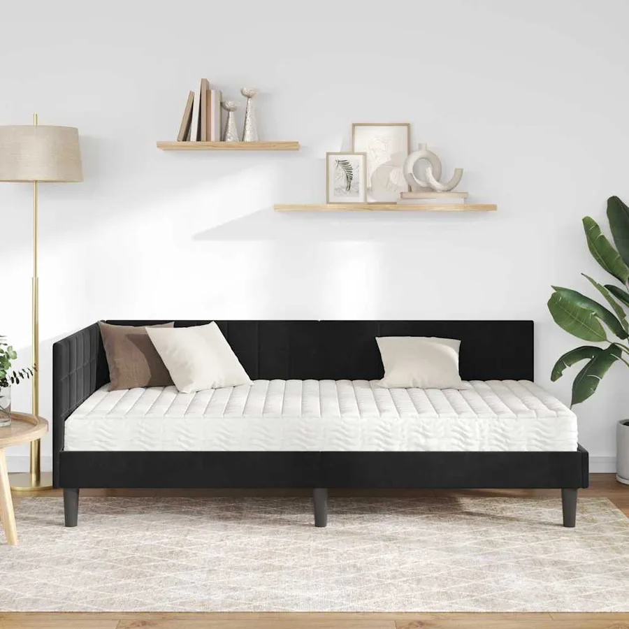 Cadre de lit d'angle avec matelas 2 pcs Noir Velours - 3