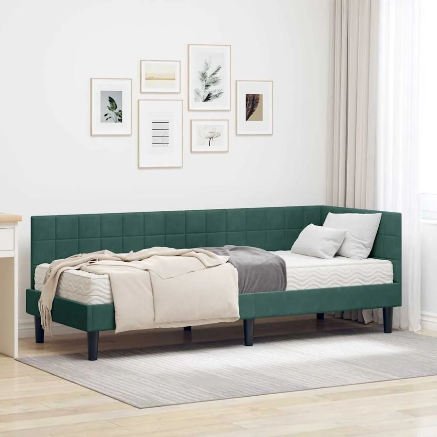 Cadre de lit d'angle avec matelas 2 pcs Vert Velours