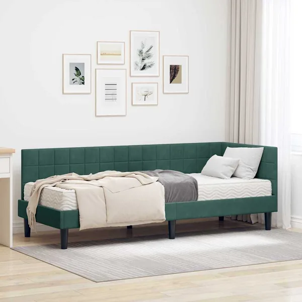 Cadre de lit d'angle avec matelas 2 pcs Vert Velours