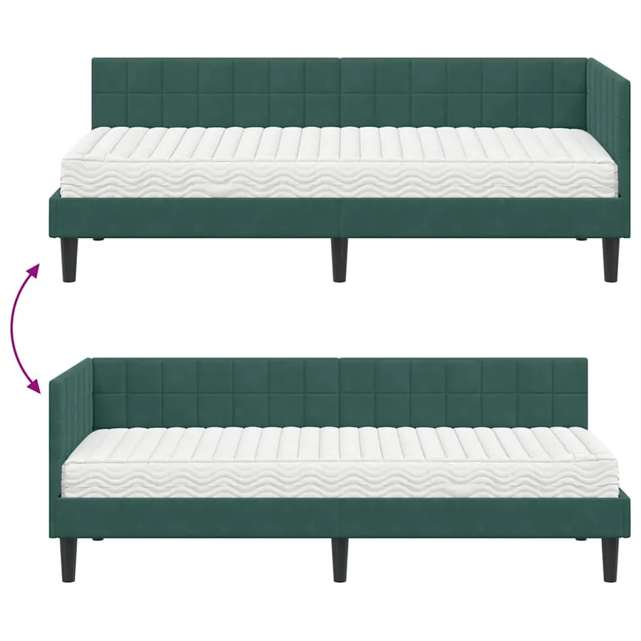 Cadre de lit d'angle avec matelas 2 pcs Vert Velours - 12