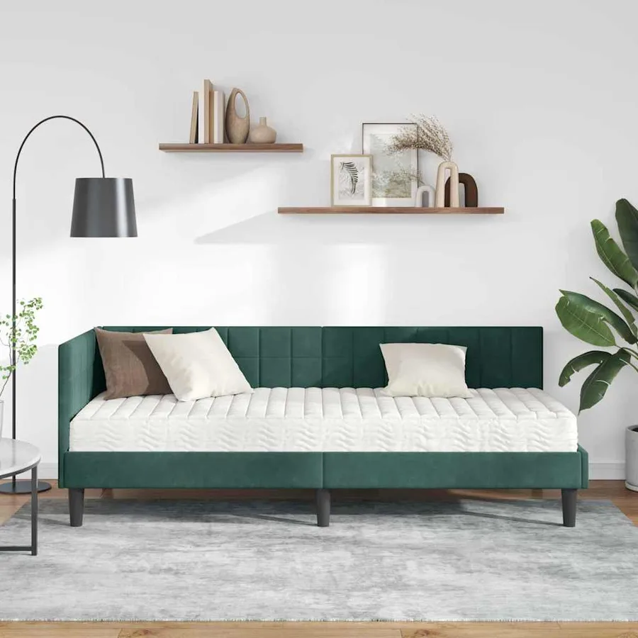 Cadre de lit d'angle avec matelas 2 pcs Vert Velours - 3