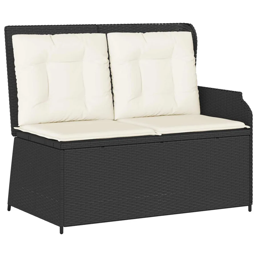 Banc de jardin avec coussin Noir et blanc crème polyrotin - 2