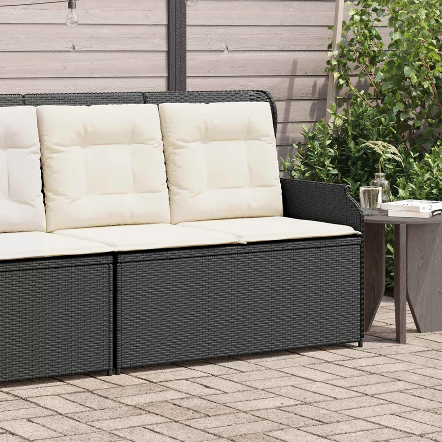 Banc de jardin avec coussin Noir et blanc crème polyrotin - 3