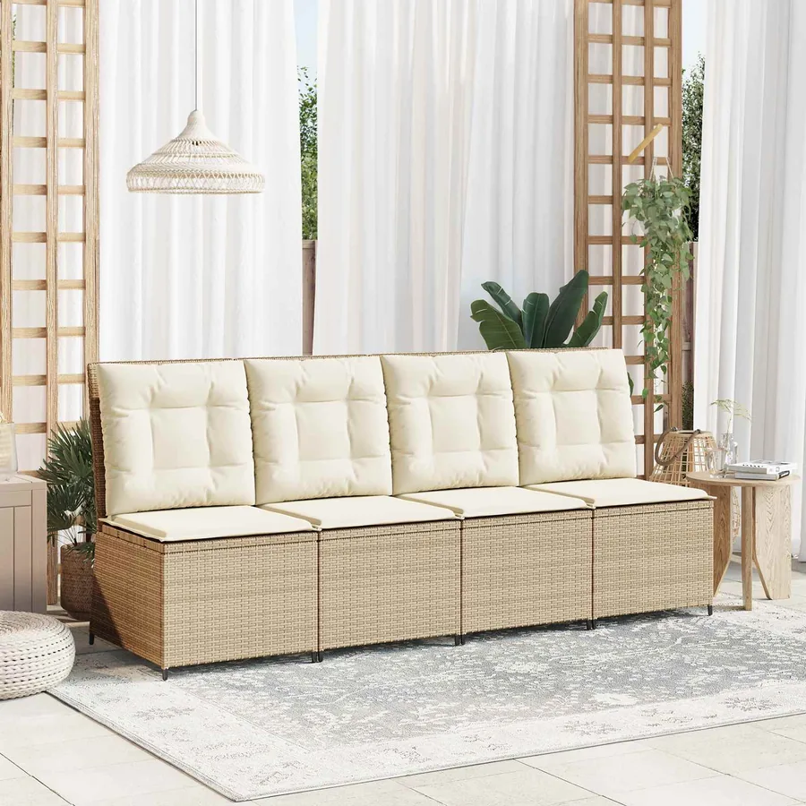 Canapé de jardin avec coussin Noir et blanc crème polyrotin