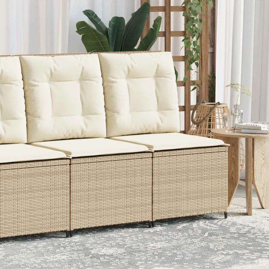 Canapé de jardin avec coussin Noir et blanc crème polyrotin - 3