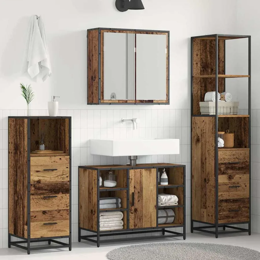 Ensemble de mobilier de salle de bain 4 pcs Bois Ancien