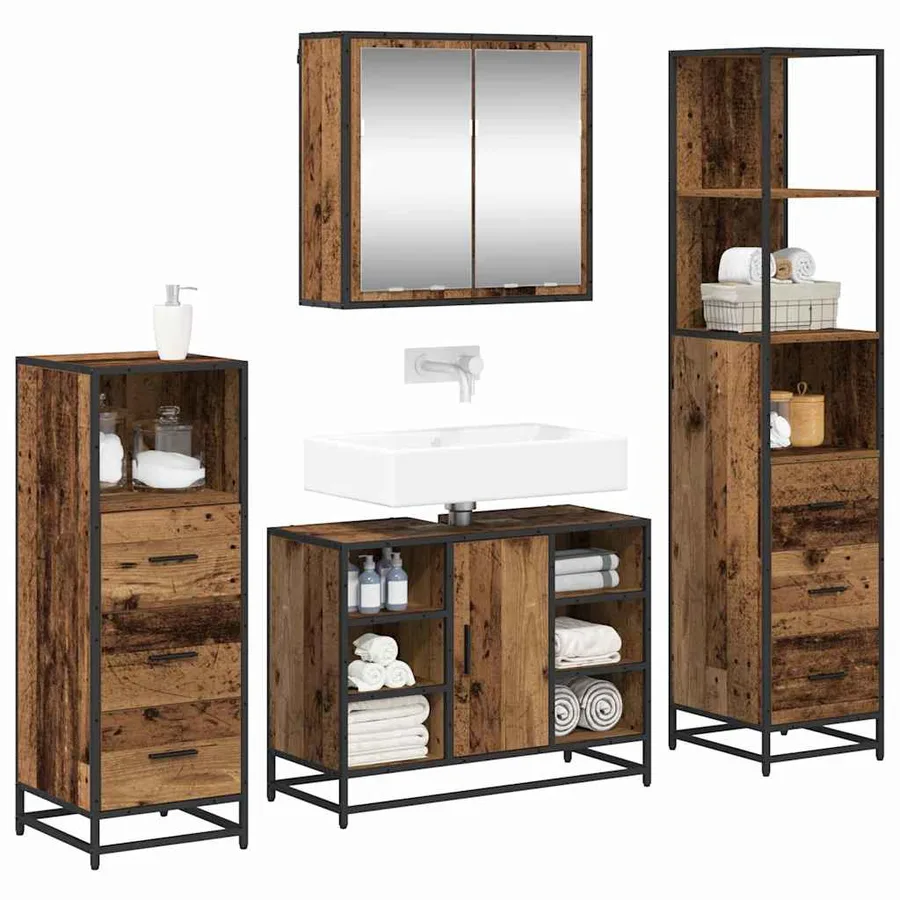 Ensemble de mobilier de salle de bain 4 pcs Bois Ancien - 3