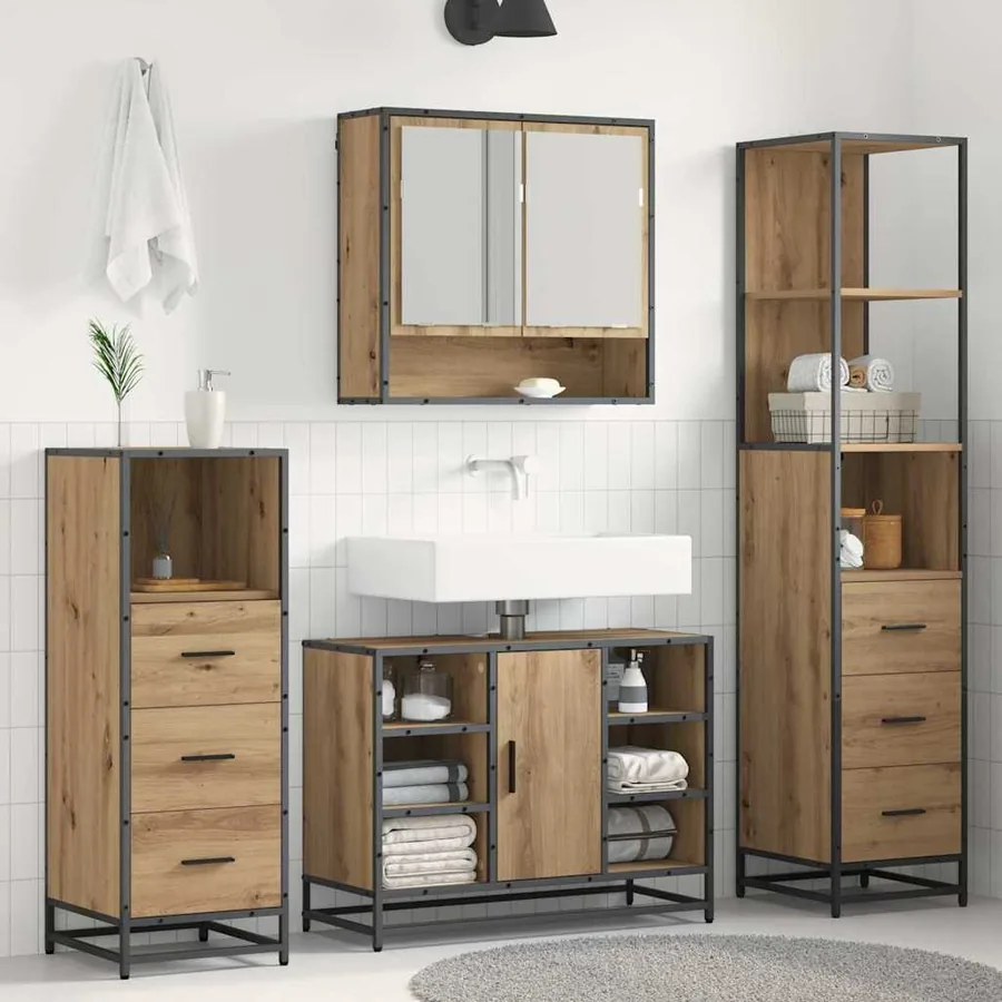 Ensemble de mobilier de salle de bain 4 pc Chêne artisanal
