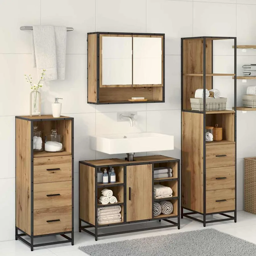 Ensemble de mobilier de salle de bain 4 pc Chêne artisanal - 4