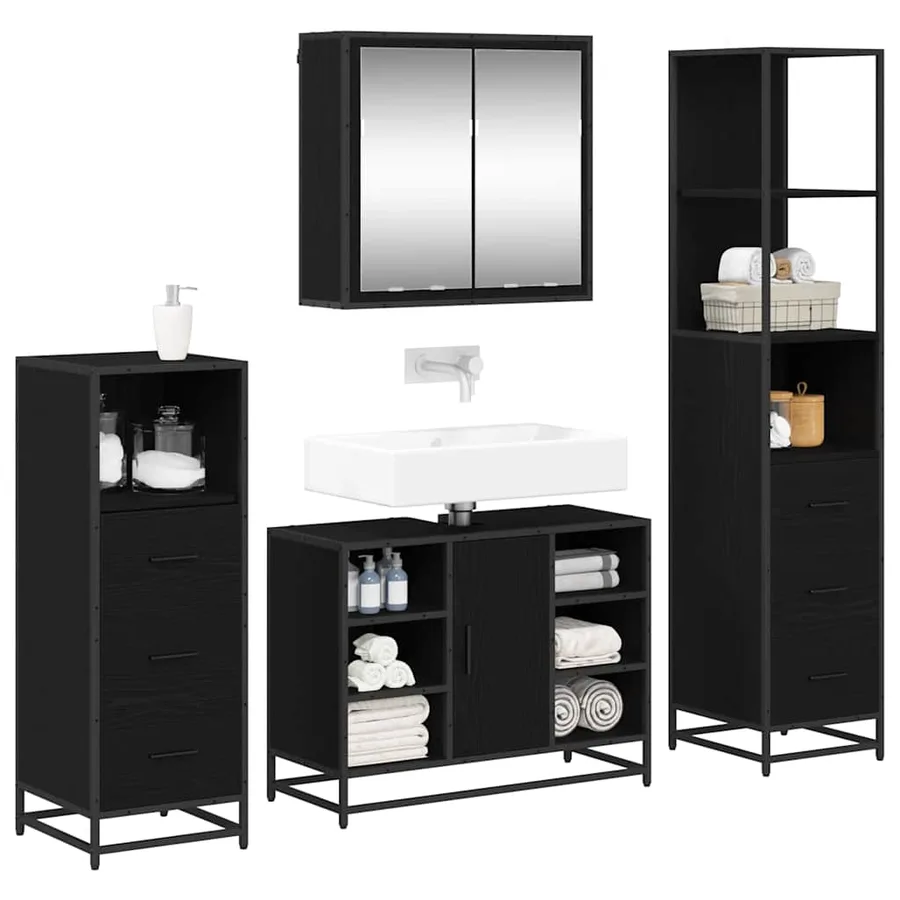 Ensemble de mobilier de salle de bain 4 pcs Chêne noir - 3