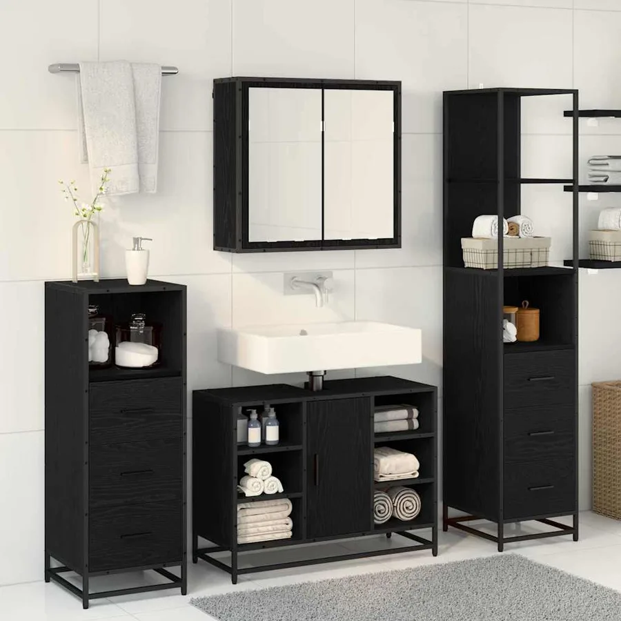 Ensemble de mobilier de salle de bain 4 pcs Chêne noir - 4