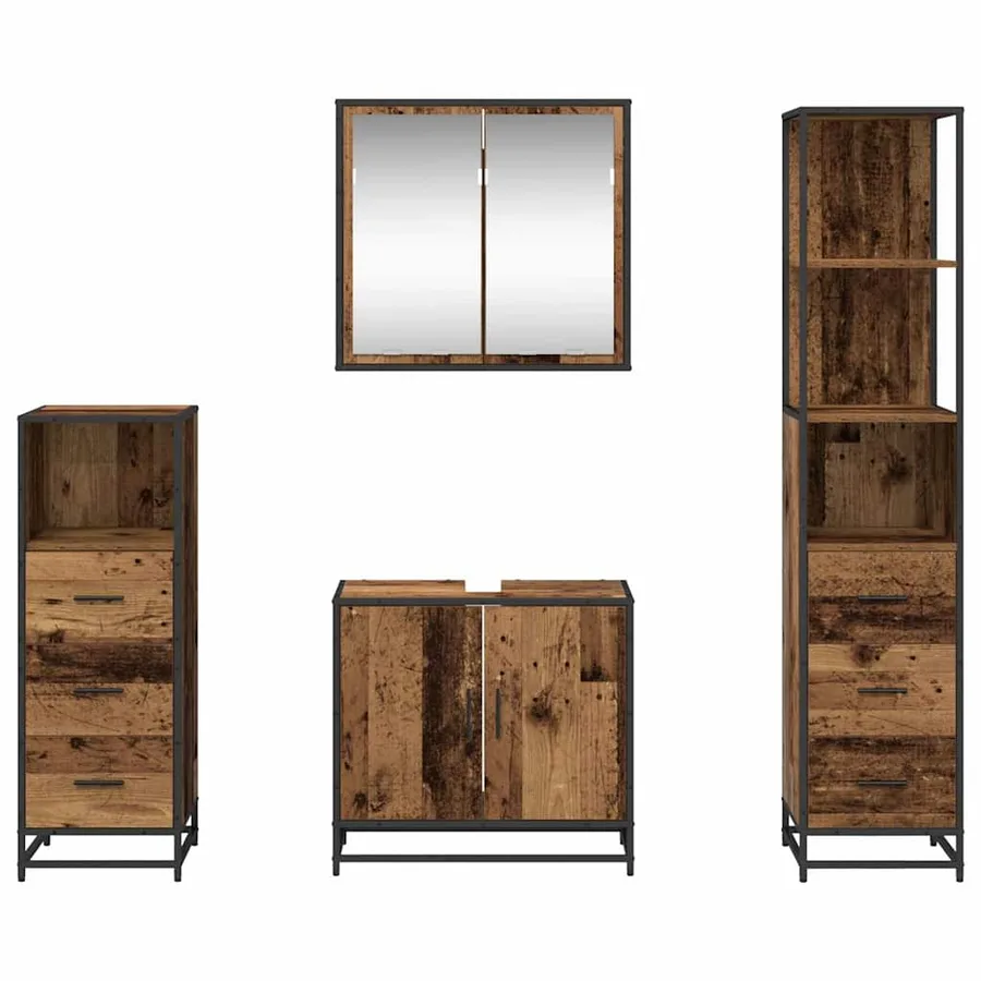 Ensemble de mobilier de salle de bain 4 pcs Bois Ancien - 9