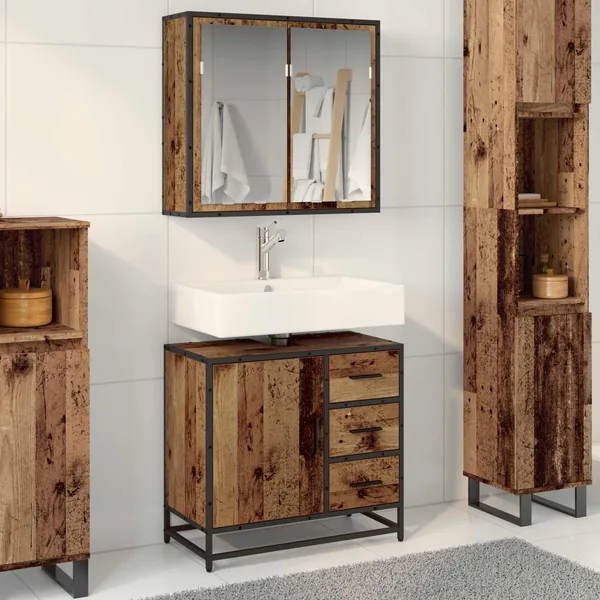 Ensemble de mobilier de salle de bain 2 pcs Bois Ancien
