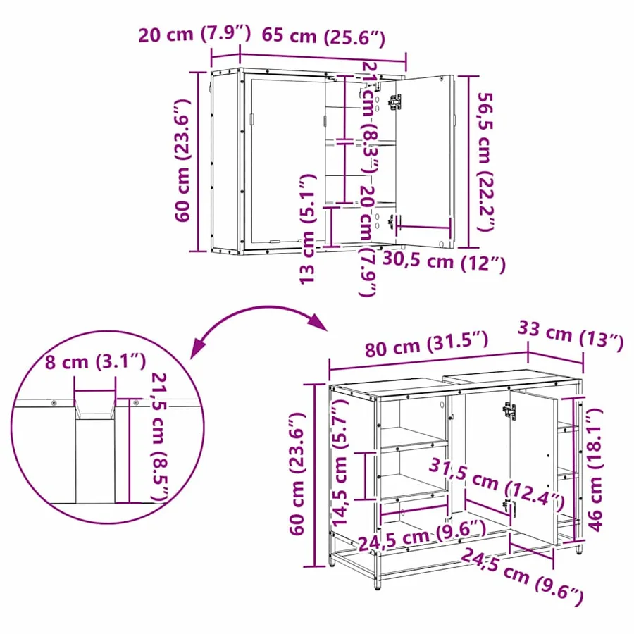 Ensemble de mobilier de salle de bain 2 pcs Bois Ancien - 17