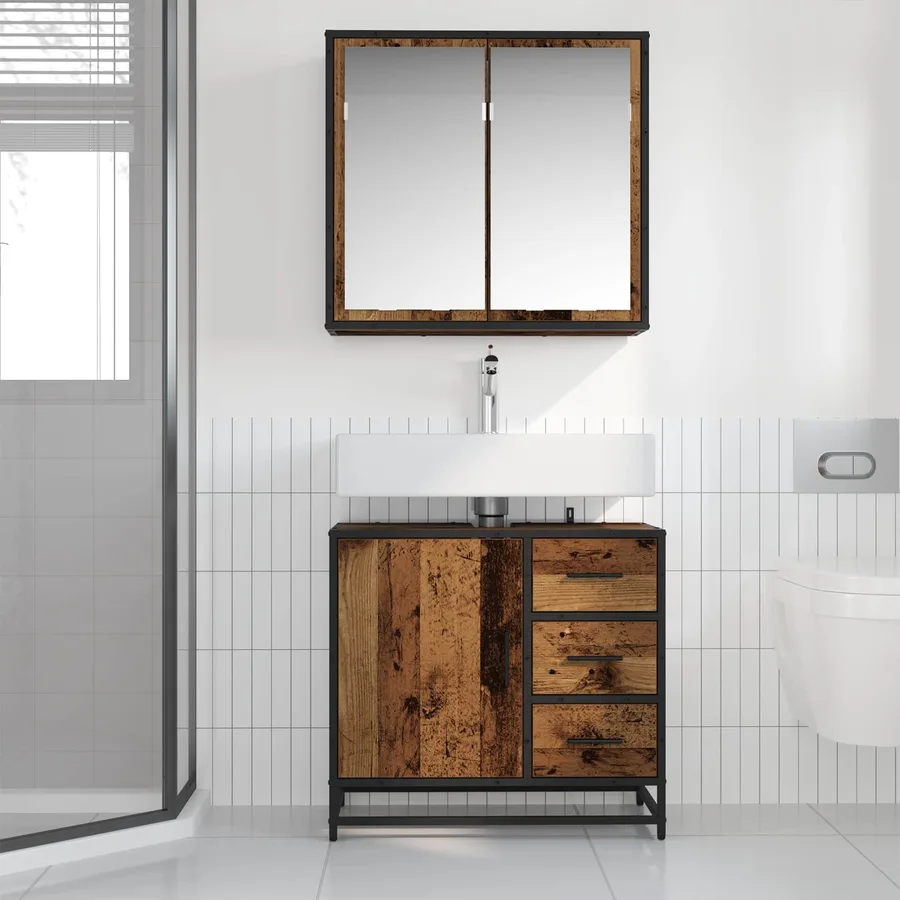 Ensemble de mobilier de salle de bain 2 pcs Bois Ancien - 4
