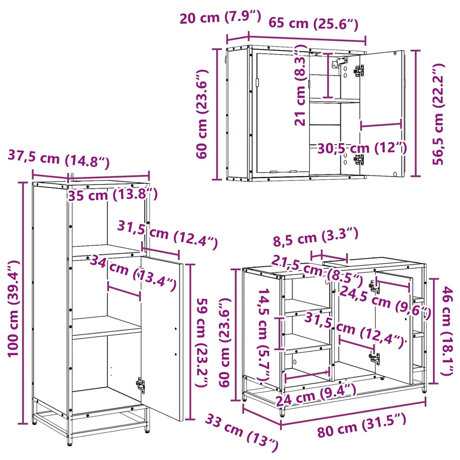 Ensemble de mobilier de salle de bain 3 pcs Chêne noir - 15