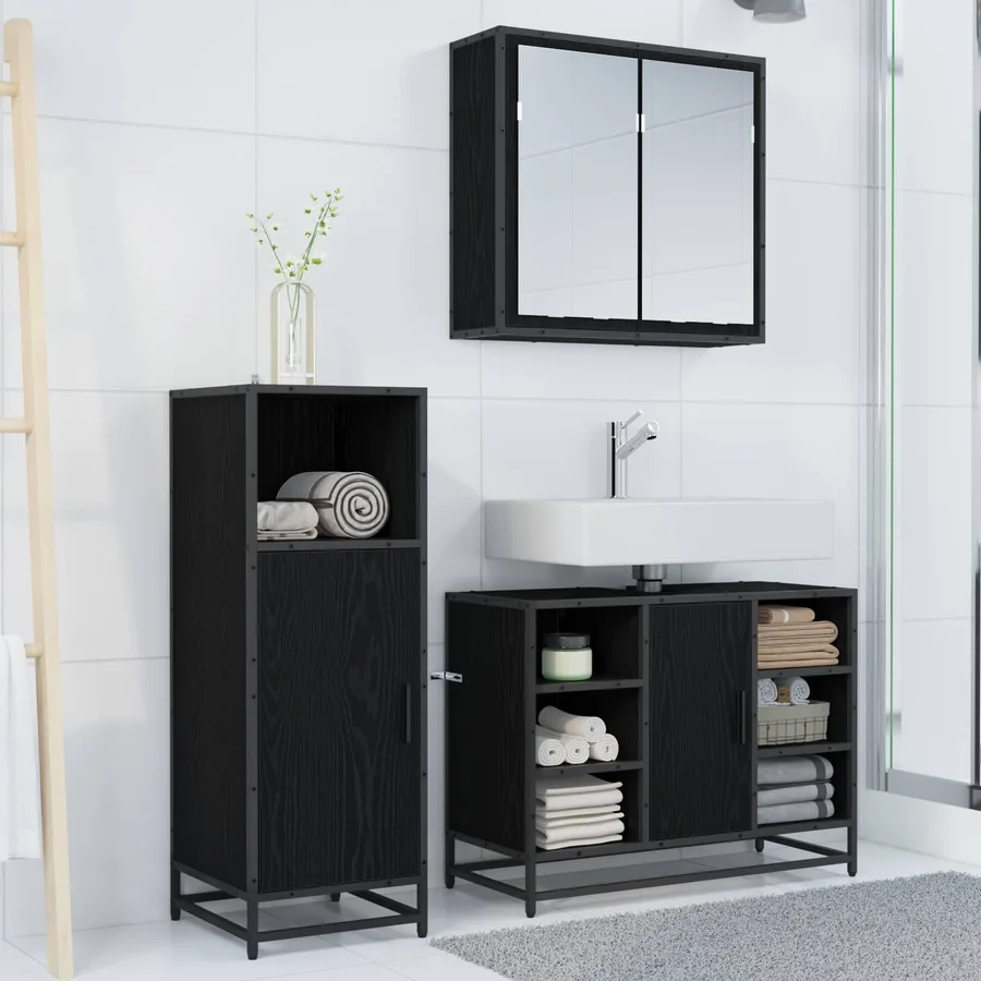 Ensemble de mobilier de salle de bain 3 pcs Chêne noir - 4