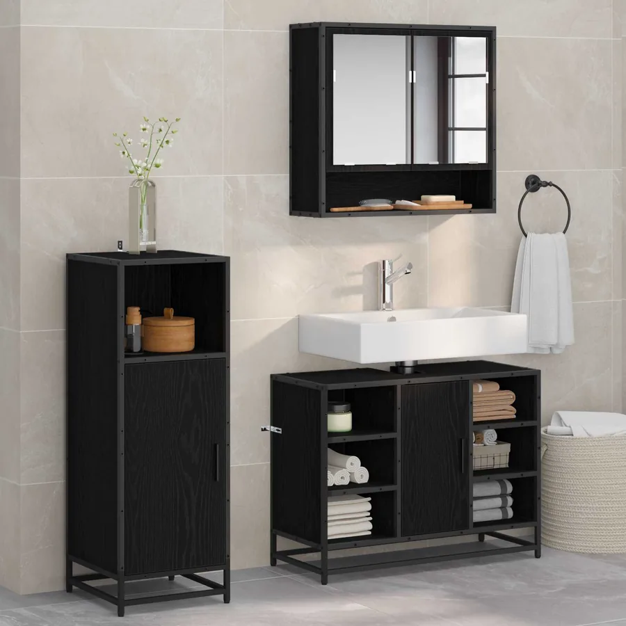 Ensemble de mobilier de salle de bain 3 pcs Chêne noir