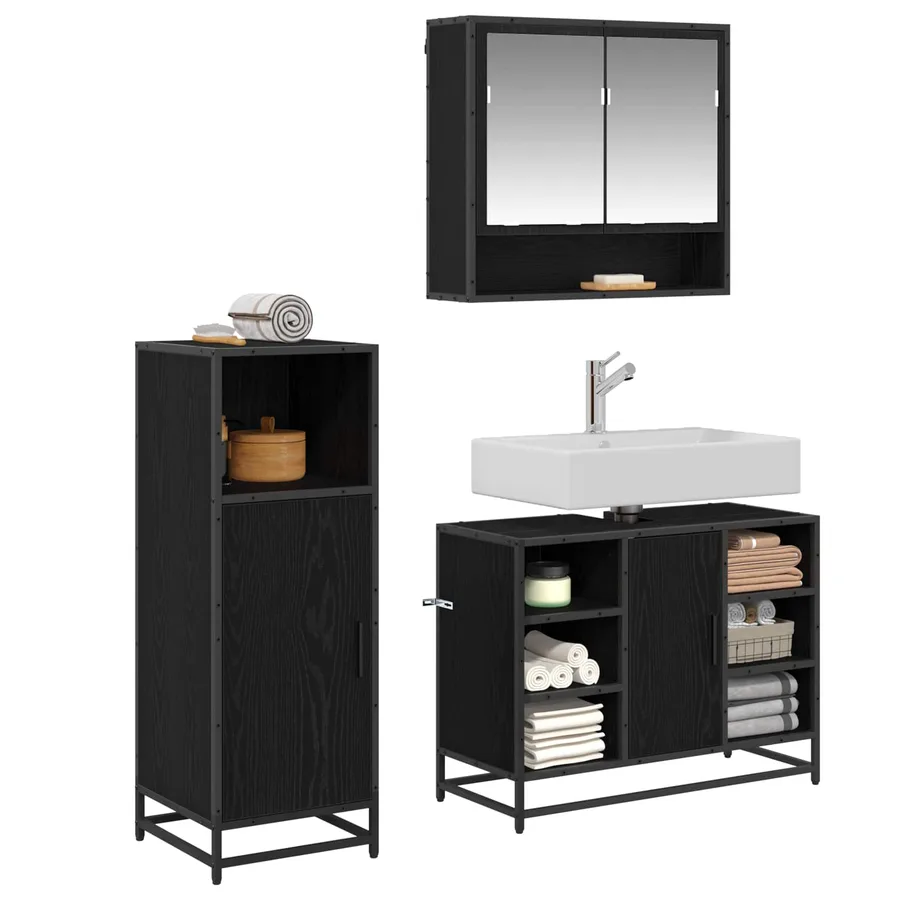 Ensemble de mobilier de salle de bain 3 pcs Chêne noir - 3