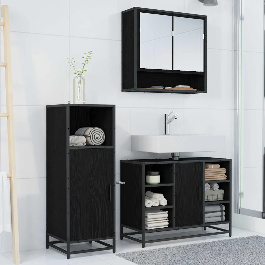Ensemble de mobilier de salle de bain 3 pcs Chêne noir - 4