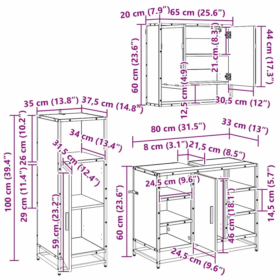 Ensemble de mobilier de salle de bain 3 pcs Chêne noir - 8