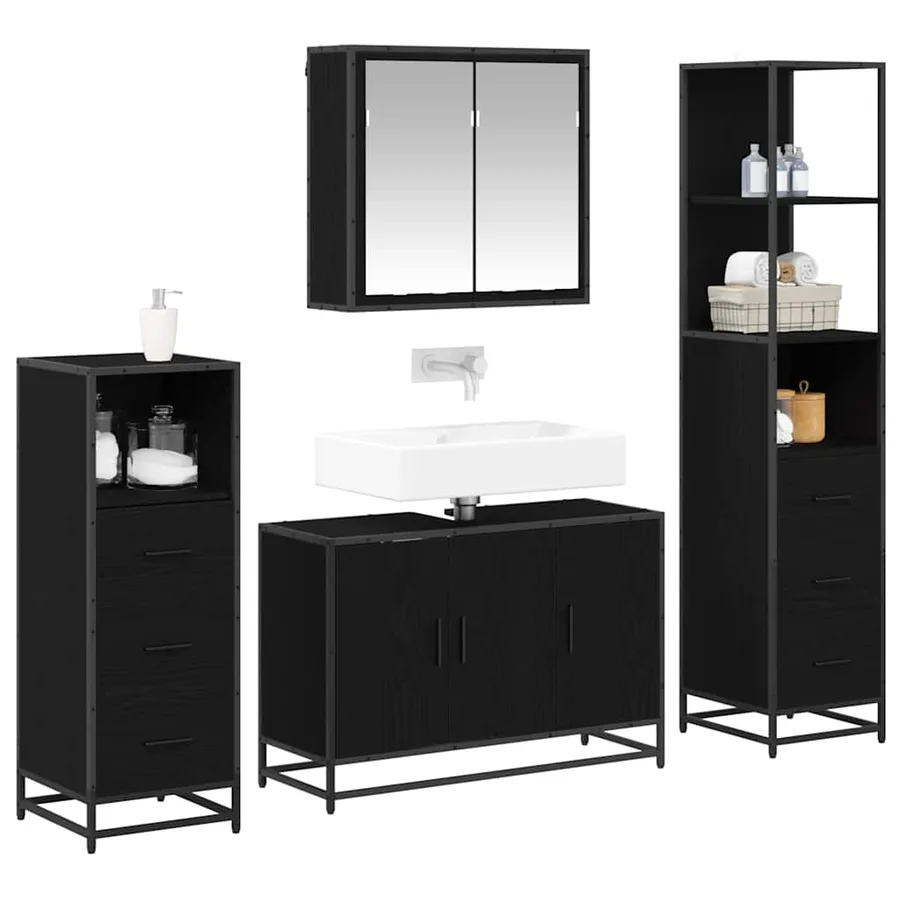 Ensemble de mobilier de salle de bain 4 pcs Chêne noir - 3
