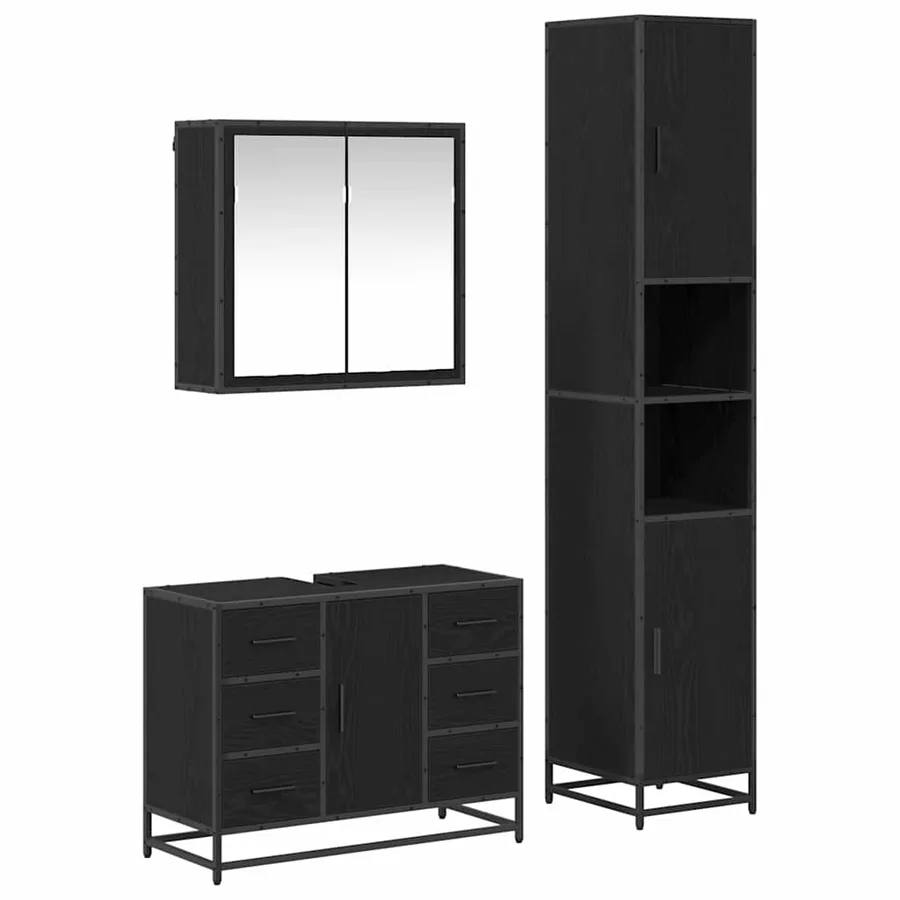 Ensemble de mobilier de salle de bain 3 pcs Chêne noir - 2