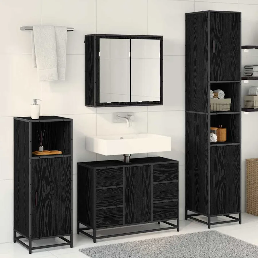 Ensemble de mobilier de salle de bain 3 pcs Chêne noir - 4