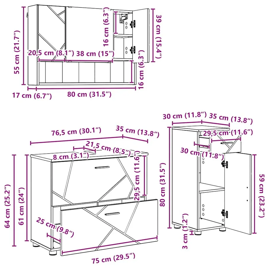 Ensemble de mobilier de salle de bain avec tiroir 3 pcs Blanc - 15