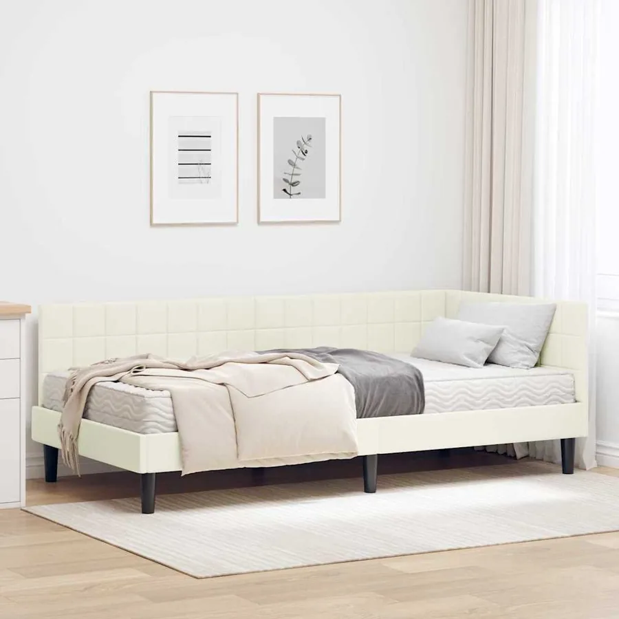 Cadre de lit d'angle avec matelas 2 pcs Crème Velours