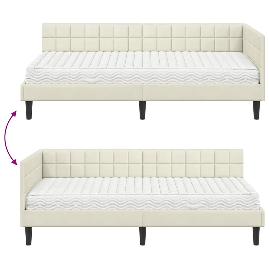 Cadre de lit d'angle avec matelas 2 pcs Crème Velours - 12