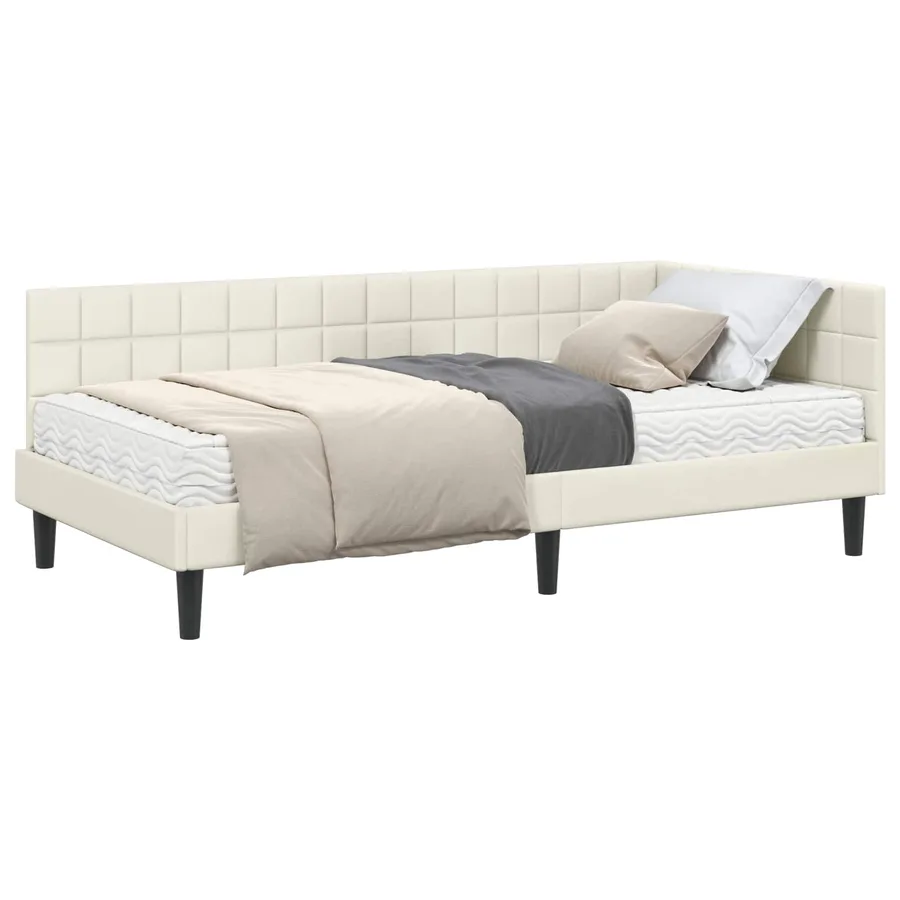Cadre de lit d'angle avec matelas 2 pcs Crème Velours - 2