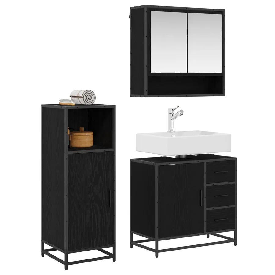 Ensemble de mobilier de salle de bain 3 pcs Chêne noir - 2
