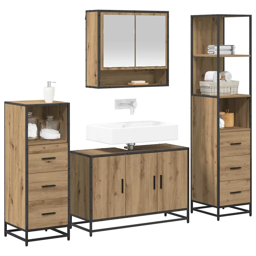 Ensemble de mobilier de salle de bain 4 pc Chêne artisanal - 3