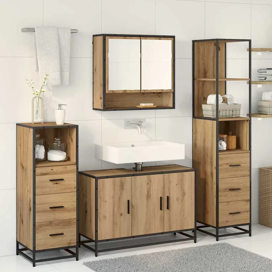 Ensemble de mobilier de salle de bain 4 pc Chêne artisanal - 4
