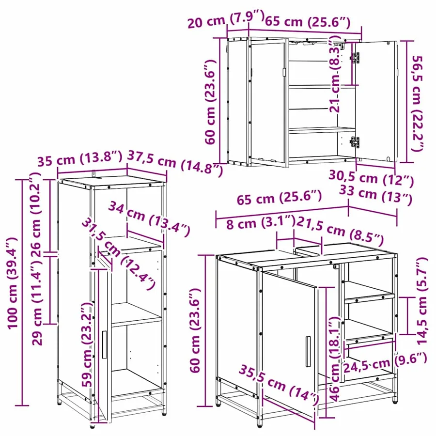 Ensemble de mobilier de salle de bain 3 pcs Chêne noir - 9