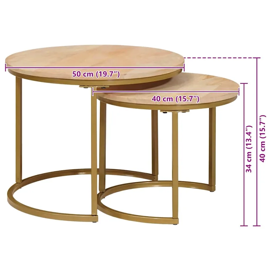 Tables basses gigognes 2 pcs Bois de mangue massif et acier - 12
