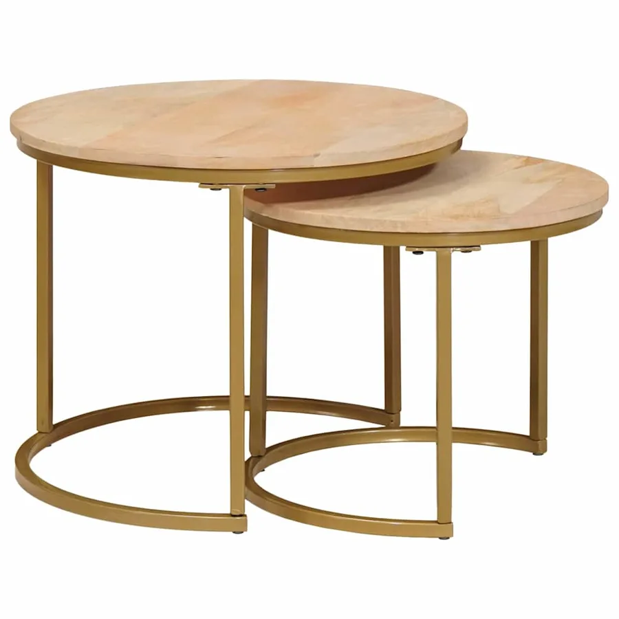 Tables basses gigognes 2 pcs Bois de mangue massif et acier - 2