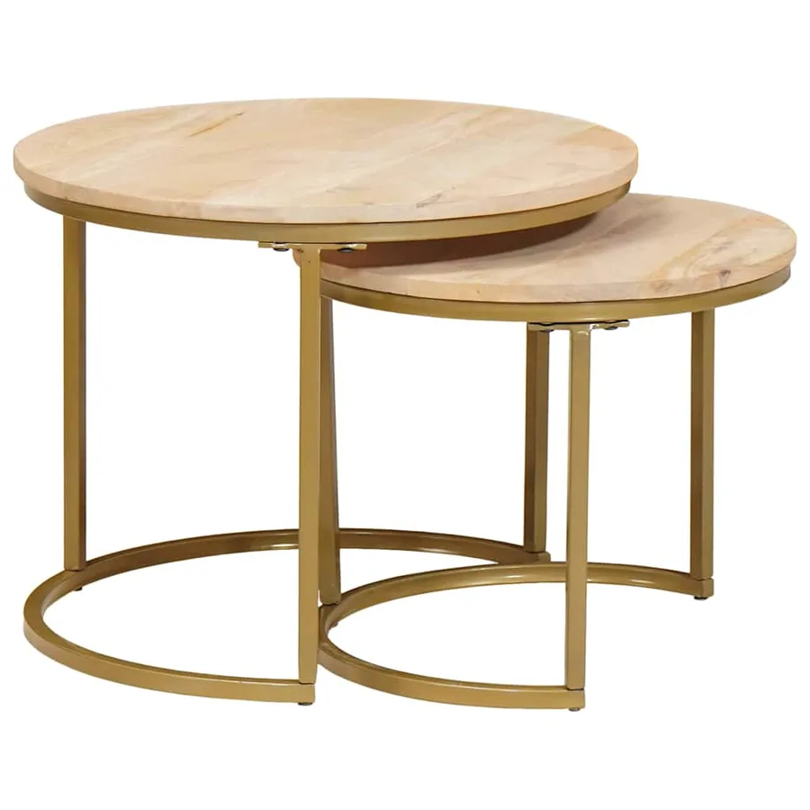 Tables basses gigognes 2 pcs Bois de mangue massif et acier - 3