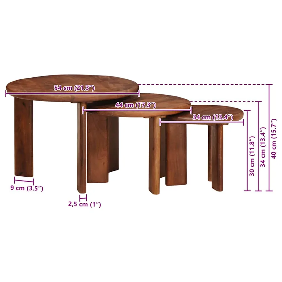 Tables basses gigognes 3 pcs Marron miel Bois de mangue massif - 11