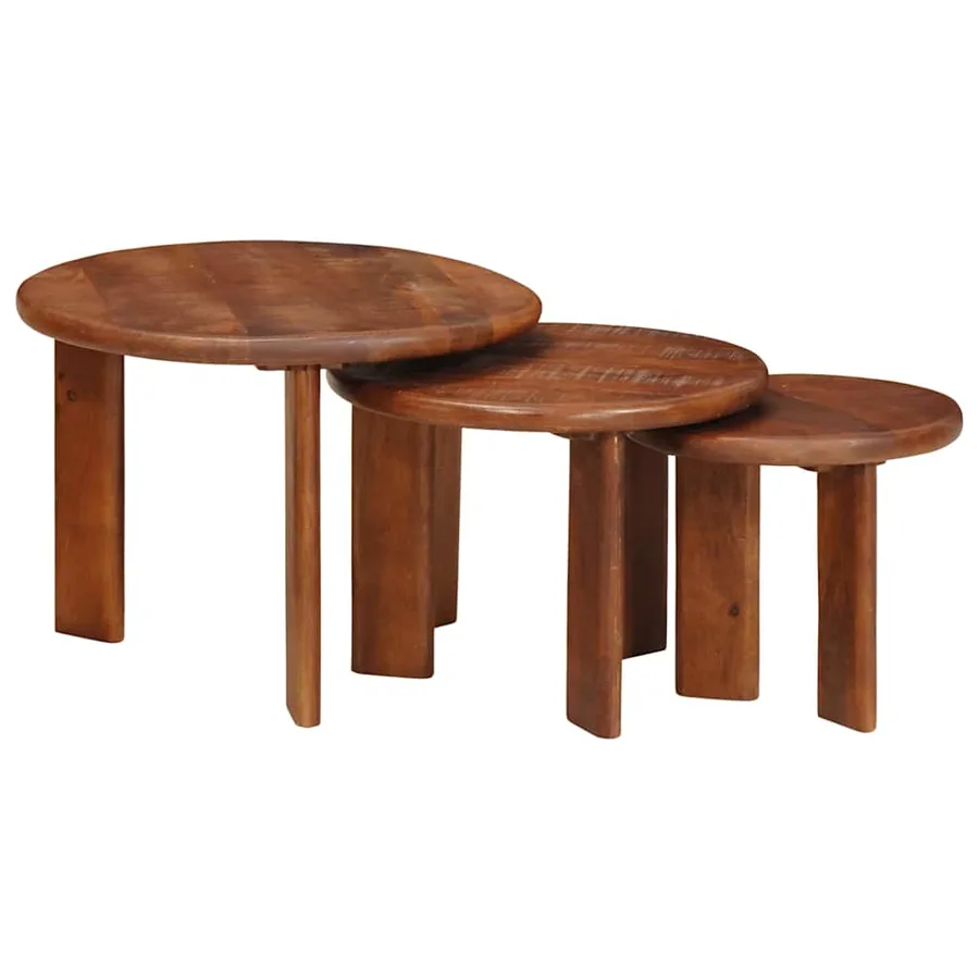 Tables basses gigognes 3 pcs Marron miel Bois de mangue massif - 2