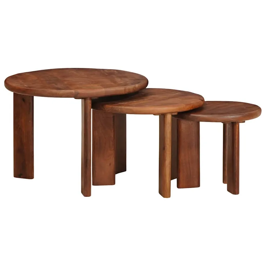 Tables basses gigognes 3 pcs Marron miel Bois de mangue massif - 3