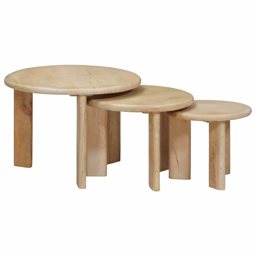 Tables basses gigognes 3 pcs Noir Bois de mangue massif